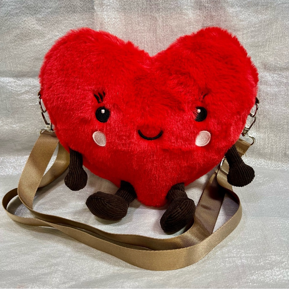Valentines Heart Shape Plush Crossbody Purse